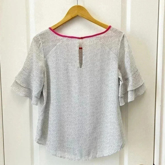 Ricki’s Blouse Short Ruffle Sleeves Sheer Flowy White Pink  Polka Dot Size Small - Picture 4 of 15